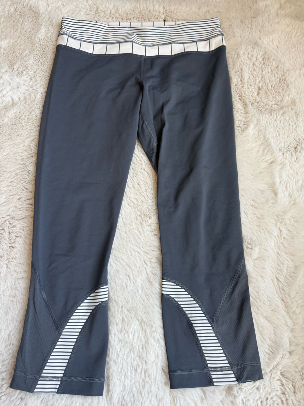 lululemon athletica Gray Capri Leggings with White Stripe Accents